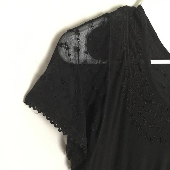 Sakkas Caftan Dress One Size Black Gauzy Embroidered Short Sleeve Boho - Picture 4 of 8